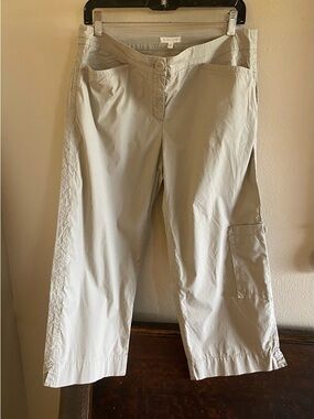 EILEEN FISHER Beige Capri Pockets Wide Leg Cargo Pants